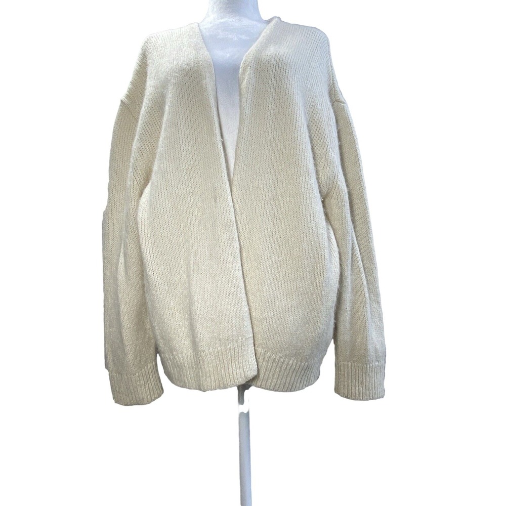 Banana Republic Cardigan Mens XL White Alpaca Wool Open Front Knit Sweater